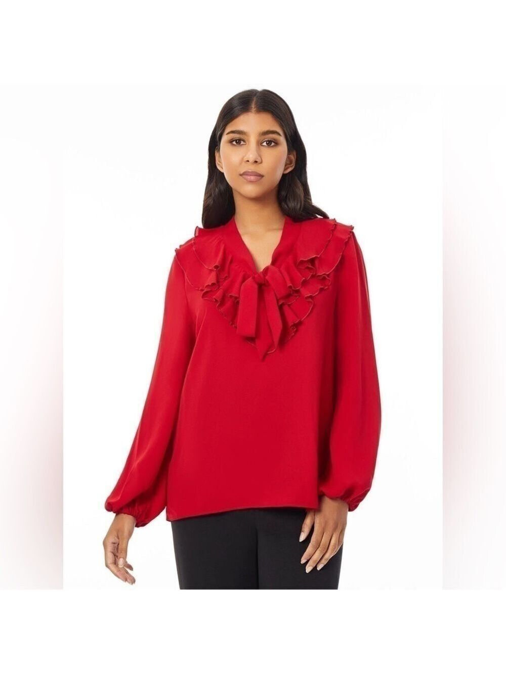 Kasper Women’s Ruffle Front Crepe Blouse Red Medium